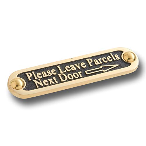 Please Leave Parcels Next Door Right Arrow Metal Brass Door Sign Traditional Style Leave Delivery Instruction Outdoor Metal Mailbox Wall Sign by The Metal Foundry