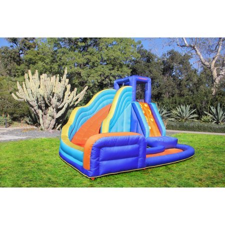 Sportspower Big Wave Inflatable Water Slide  Large Water Slide That Leads To A Splash Pool Inflatable Bounce