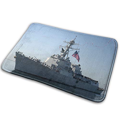 FTRGRAFE American Flag Battleship Home Door Mat Super Absorbent Slide-Proof Front Floor MatSoft Coral Memory Foam Carpet Bathroom Rubber Entrance Rugs for Indoor Outdoor