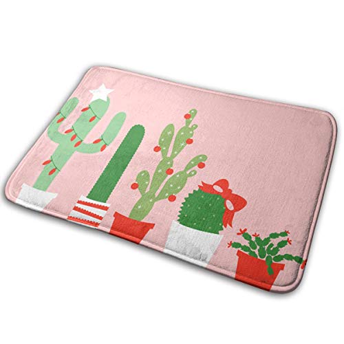 FTRGRAFE Christmas Desert Cactus Pot Home Door Mat Super Absorbent Slide-Proof Front Floor MatSoft Coral Memory Foam Carpet Bathroom Rubber Entrance Rugs for Indoor Outdoor