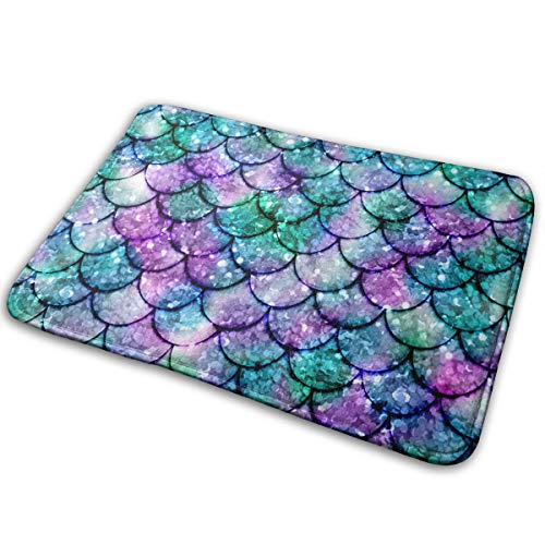 FTRGRAFE Glittering Mermaid Scales Home Door Mat Super Absorbent Slide-Proof Front Floor MatSoft Coral Memory Foam Carpet Bathroom Rubber Entrance Rugs for Indoor Outdoor