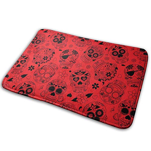 FTRGRAFE Red Dead Black Skull Home Door Mat Super Absorbent Slide-Proof Front Floor MatSoft Coral Memory Foam Carpet Bathroom Rubber Entrance Rugs for Indoor Outdoor