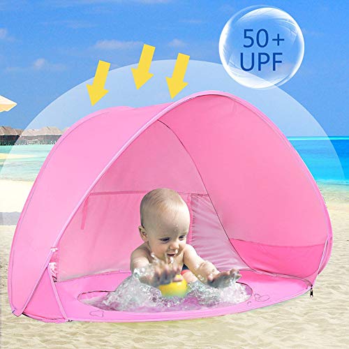 Hoomall Baby Beach Tent with Pool Pop Up Collapsible Portable Shade Kiddie Pool Toy UV Protection Canopy Sun Shelter Playhouse for Infant ToddlerCarry Bag Included50 UPF Pink