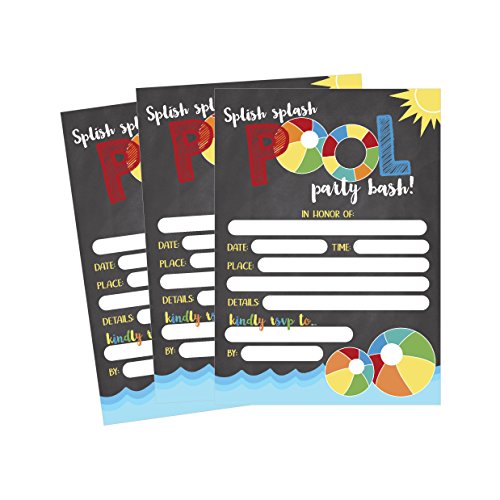 50 Gray Summer Swim Pool Party Invitations for Children Kids Teens Adults Summertime Birthday Celebration Invitation Cards Boys Girls Pool Party Supplies Family BBQ Cookout Fill in Invites