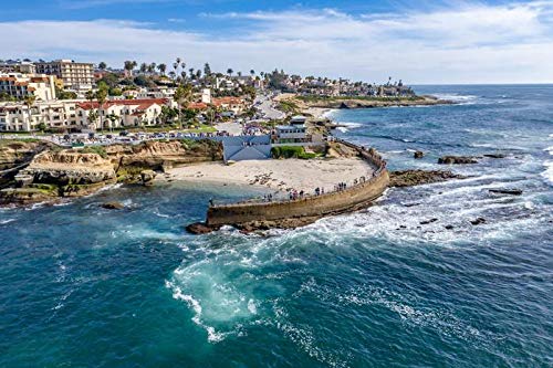 La Jolla California - Childrens Pool Viewed from the Ocean 9016023 12x18 Art Print Wall Decor Travel Poster