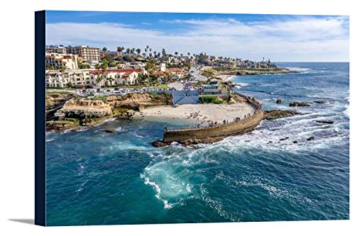 La Jolla California - Childrens Pool Viewed from the Ocean 9016023 36x24 Gallery Wrapped Stretched Canvas
