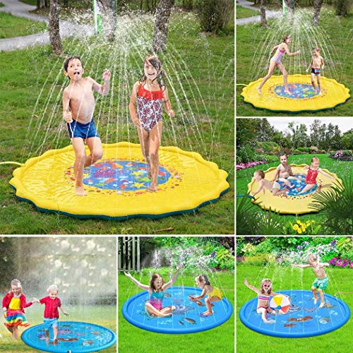 Partm Portable Summer Outdoor Inflatable Water Spray Play Mat Children Play Mat Kid Pools Water Fun Sprinkler Spray Pad Toys for Kids Children Infants Toddlers