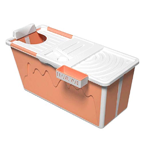 LHHL Portable Foldable Bathtub Adult Large Plastic Bath Tub With Lid Home Full Body Childrens Pool Baby Tub Thickened For Adults And Children Color  Orange Size  120X53X53CM