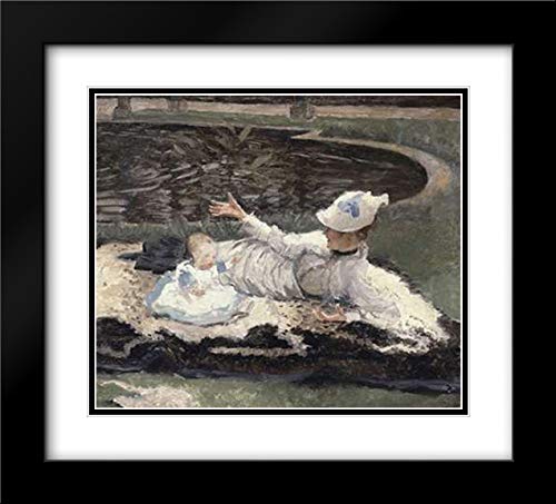 Tissot James 31x28 Black Modern Frame and Double Matted Museum Art Print Titled Mrs Newton with a Child by a Pool