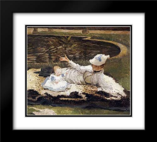Tissot James Jacques 31x28 Black Modern Frame and Double Matted Museum Art Print Titled Mrs Newton with a Child by a Pool