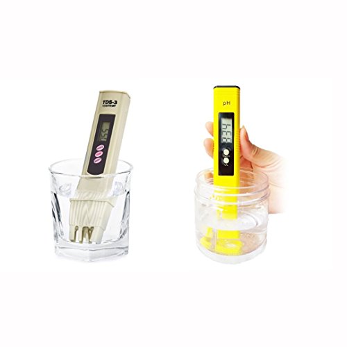 PÃœRATest pH Meter and TDS Meter Beige Combo Pack with pH Buffer Powder Solution - Water Testing Meter Accurate Reading Auto Calibrate Temperature Lock LCD Screen - Drinking water pools aquarium