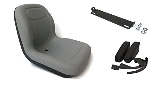 The ROP Shop Grey High Back Seat with Pivot Rod Arm Rests for John Deere 445 455 SST16 SST18