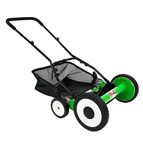 AlekShop 16-Inch Manual 5-Blade Height Adjusting Reel Mower with Grass Catcher Bag Lawn Mower Home Garden