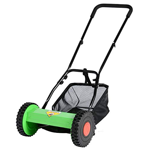 LxHealthy Hand Push Adjustable Reel Lawn Mower with Grass Catcher 5-Blade Classic