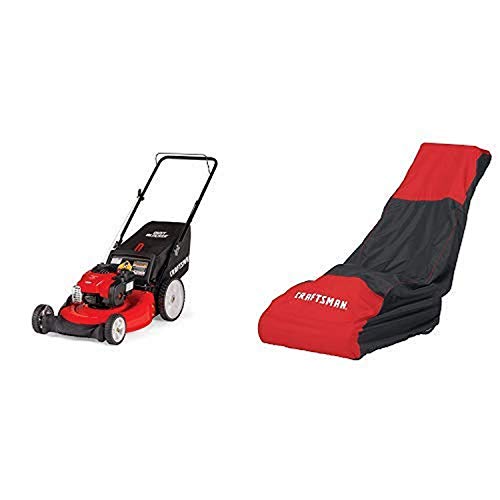 Craftsman M115 140cc Briggs Stratton 550e Gas Powered High-Wheeled 3-in-1 21-Inch Push Walk-Behind Lawn Mower with Bagger and Lawn Mower Cover