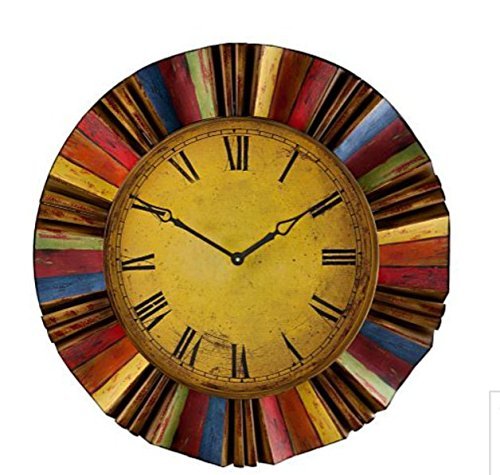 30&quot Artistic Vintage Style Multi Color Metal And Wooden Clock Wall Hanging Decor Home Accent Rustic Art Plaque