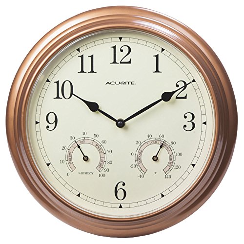 AcuRite 00919 13-Inch Copper IndoorOutdoor Wall Clock with Thermometer and Hygrometer