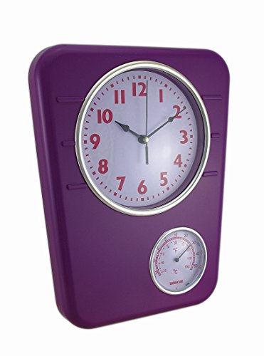 Bright Purple Wall Clock With Temperature Display
