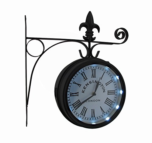 Double Sided Kensington Station Solar LED Lighted Outdoor Wall Clock