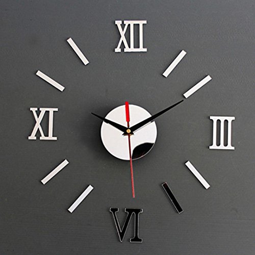 Gotd Classic 3D DIY Mirror Living Modern Design Home Room Decoration Time Wall Clock Silver