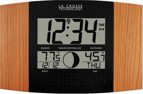 La Crosse Technology WS-8117U-IT-OAK Atomic Wall Clock with Outdoor Temperature