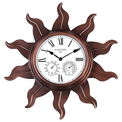 Sterling Noble Metal Sun Outdoor Wall Clock with Copper Finish