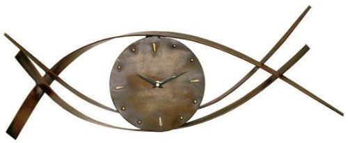 Waves Metal Wall Clock 9&quothx28&quotw Weathered Brnze