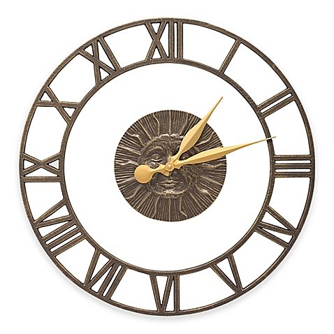 Whitehall Products Sunface Floating Ring IndoorOutdoor Wall Clock in French Bronze