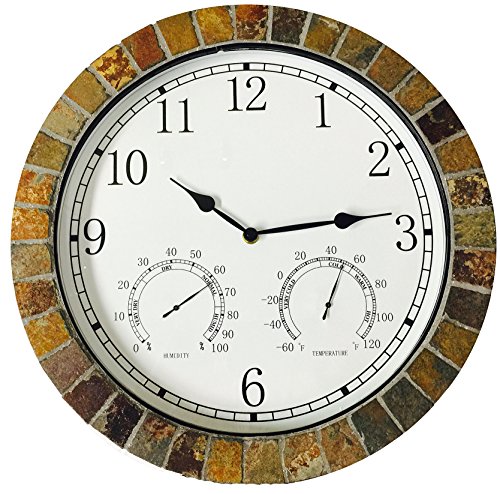 Danny's World® Real Textured Ceramic Rock Tile 15 Inch Indoor/outdoor Clock With Temperature, Time, And Humidity