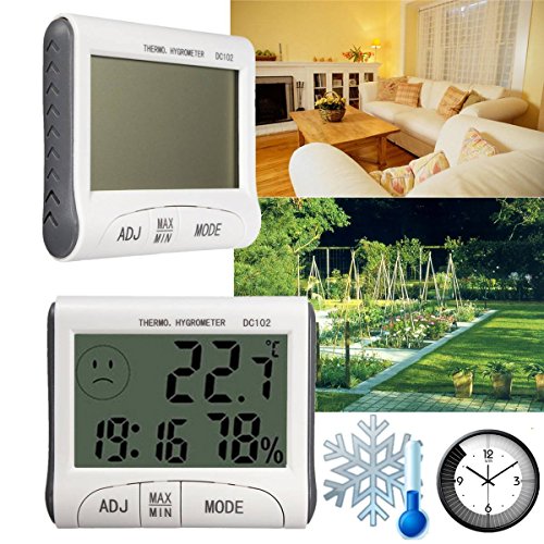 Gochange Inoutdoor Lcd Digital Hygrometer Thermometer Temperature Humidity Meter With Clock