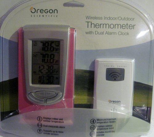 Oregon Scientific Wireless Indooroutdoor Thermometer With Dual Alarm Clock - Pink