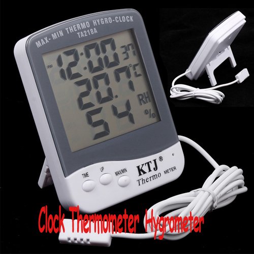 PyLiosTM Digital LCD Screen Display Outdoor Clock Thermometer Hygrometer TA218A White