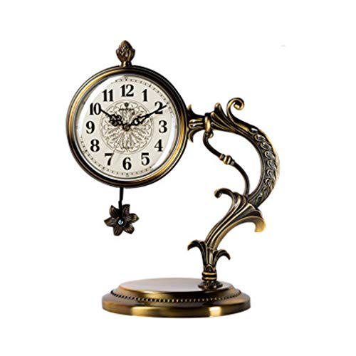 DQMSB European Retro Sitting Clock Creative Metal Table Clock Bedroom Silent Pendulum Clock Living Room Table Clock Decoration Color  K