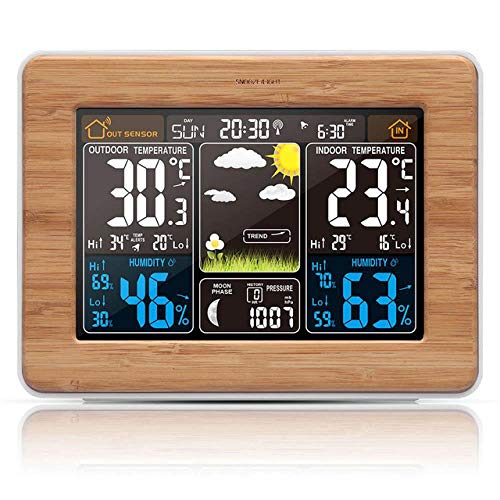 MZNEO Alarm Clock Digital Watch Temperature Humidity Sensor Barometer Forecast Weather Station Electronic Desk Table Clocks Wood