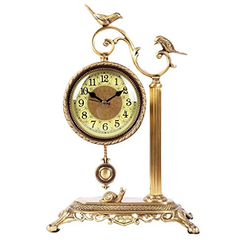 QIANDING zuozhong Brass Clock Clock Swing Bedroom Bedside Table Art Mute Table Clock Arabic Digital Table Decoration Table