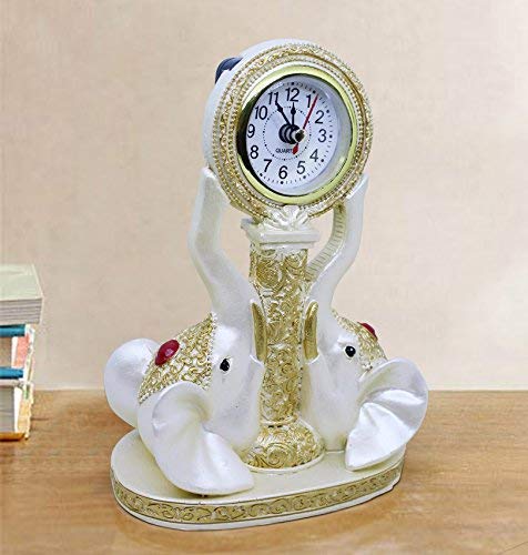 TIED RIBBONS Elephant Shape Table Clock 19 cm X 14 cm Multicolor - Handmade by Indian Artisan Table Top Clock for Study Table Office Desk Living Room Home Decor Christmas Decoration and Gifts