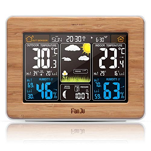 YITEJIA Multifunctional Home Decoration Alarm Clock Digital Watch Temperature Humidity Sensor Barometer Forecast Weather Station Electronic Desk Table Clocks Color  Wood