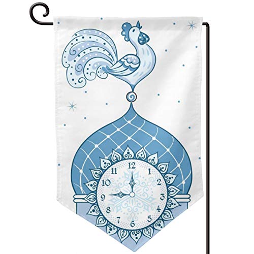 ACHOGI Blue Clock Cock Rooster Garden Flag Outdoor Yard Decorative Flags Double Sided Priting for All Seasons Holidays- 125 X 18 in