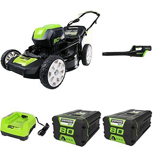 GreenWorks Pro 80V 21 Lawn Mower  Blower w 1 4Ah 1 2Ah Batteries Charger