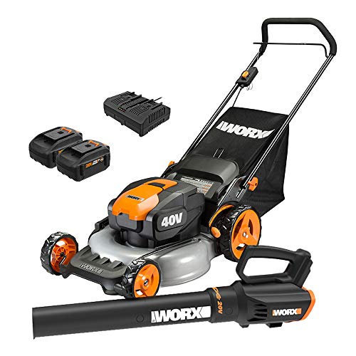 WORX WG960 20-inch 40V50Ah WG751 Cordless Lawn Mower and WG5479 Power Share Cordless Turbine Blower