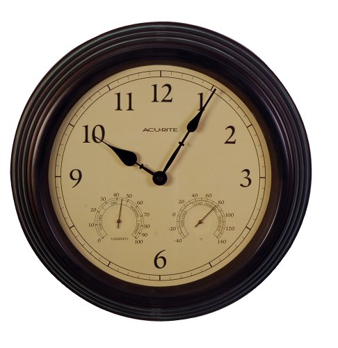 Acurite 01063 15-inch Combo Clock With Thermometer And Hygrometer Copper Patina