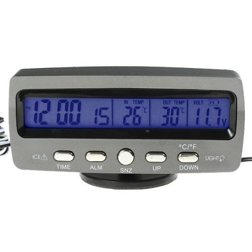 Hooshion 12v Car Digital Alarm Clock Lcd Thermometer Battery Volt Meter Voltmeter Tester
