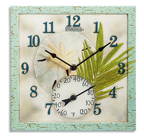 Springfield 12x12 Sand Dollar Poly Resin Clock with Thermometer