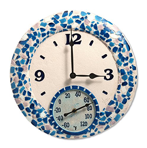 Springfield 14 Mosaic Sea Poly Resin Clock with Thermometer