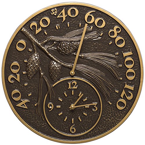 Whitehall Products Pinecone Thermometer Clock French Bronze