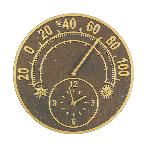 Whitehall Products Solstice Thermometer Clock Antique Copper