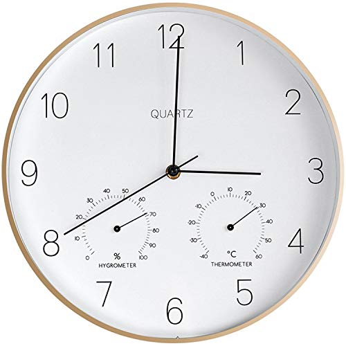 Beauty-inside Hot Silent Quartz Metal Wall Clock Thermometer Hygrometer Quiet Scan Movement No Ticking Home Art Decoration ClocksWhite