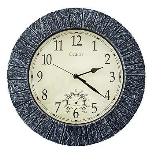 OCEST Large Wall Clock 13 Inch Indoor Outdoor Clock Waterproof with Thermometer Large Display Silent Non-Ticking Battery Operated Modern Decor Clock for Bathroom Living Room Kitchen Pool Patio Garden