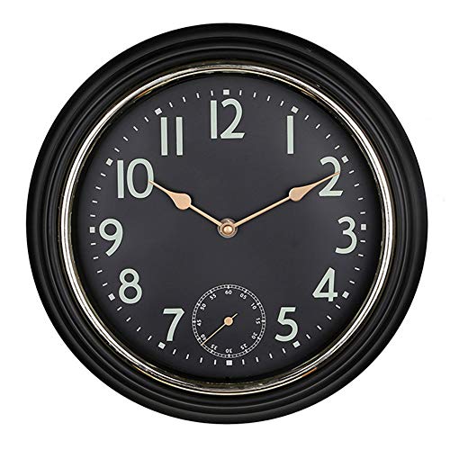 Retro Round Wall Clock with Thermometer12 Inch Indoor Outdoor Quality Quartz Waterproof Wall Decor Clock Silent Non Ticking Battery Operated Black 30cm12inch