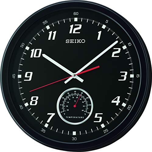 Seiko Wall Clock with Thermometer - Black